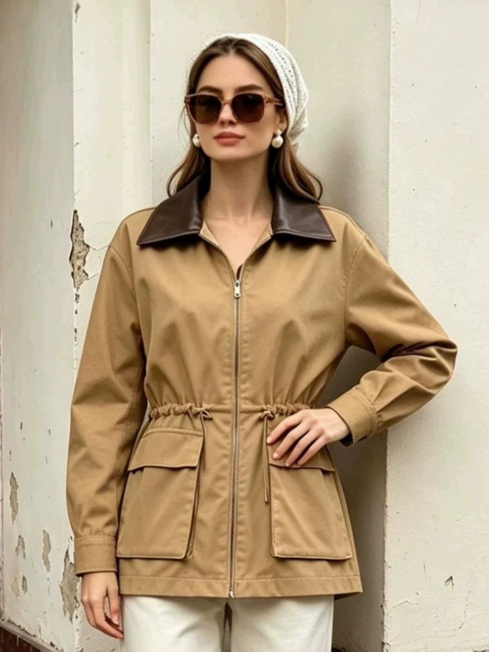Forever 21 Barnstyle Loose Colorblock Drawstring Waist Tech Trench Coat Retro
